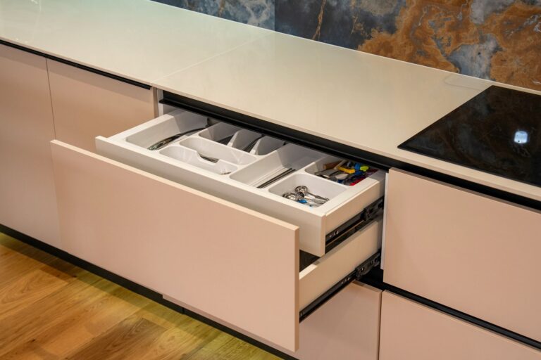 A bright lifestyle photo depicting calm kitchen storage 5 elegant solutions family harmony.